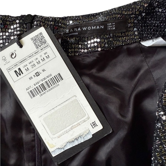 Zara Black Ruched Sequin Mini Skirt size Medium  NWT  Holiday - Picture 6 of 8